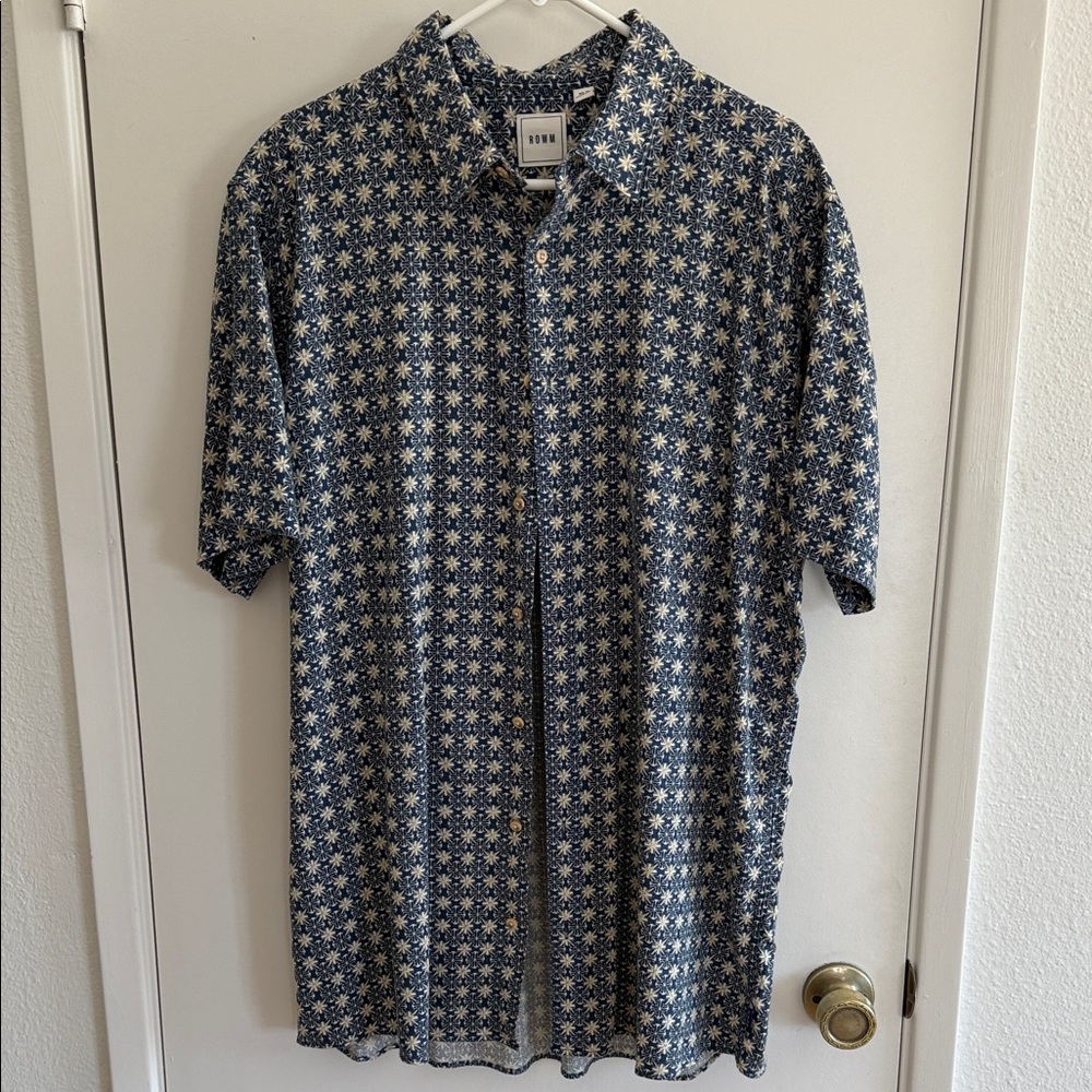 ROWM Men's Navy Floral Casual Shirt Hemp